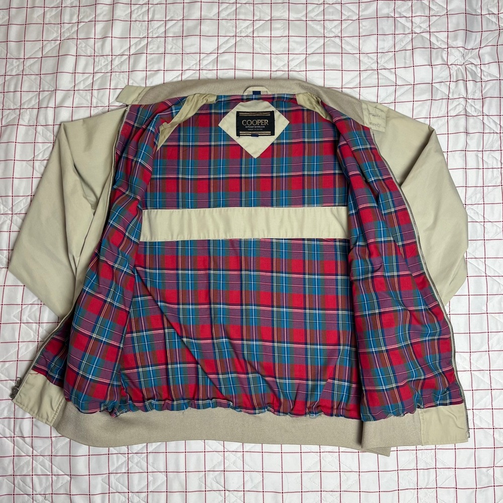 COOPER SPORTSWEAR Mens Beige Harrington Jacket Plaid Lined Size XL - Picture 6 of 13